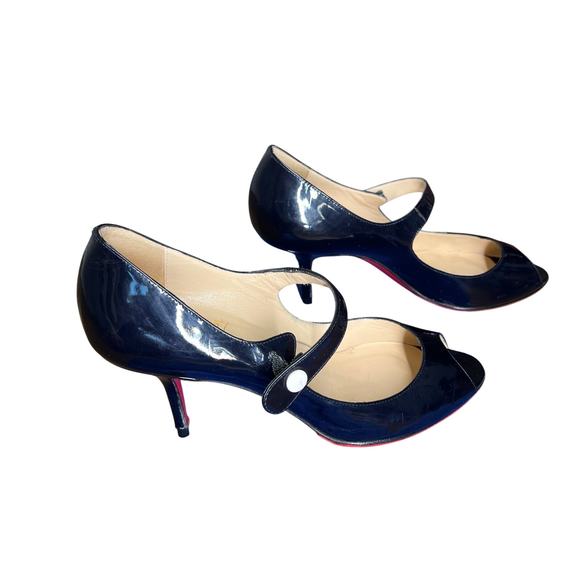 Christian Louboutin Mary Jane Strap Snap Open Toe Pumps Red Bottoms 38 8 VTG - Picture 5 of 7